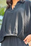 Lina Linen Blend French Tuck Blouse Black
